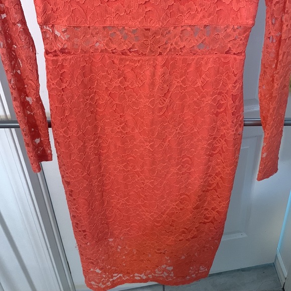 Light Pink/Coral Lace Long Sleeved Material Girl Midi Dress - Picture 3 of 7